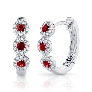 0.15CT DIAMOND & 0.29CT RUBY 14K W/G HUGGIE EARRING