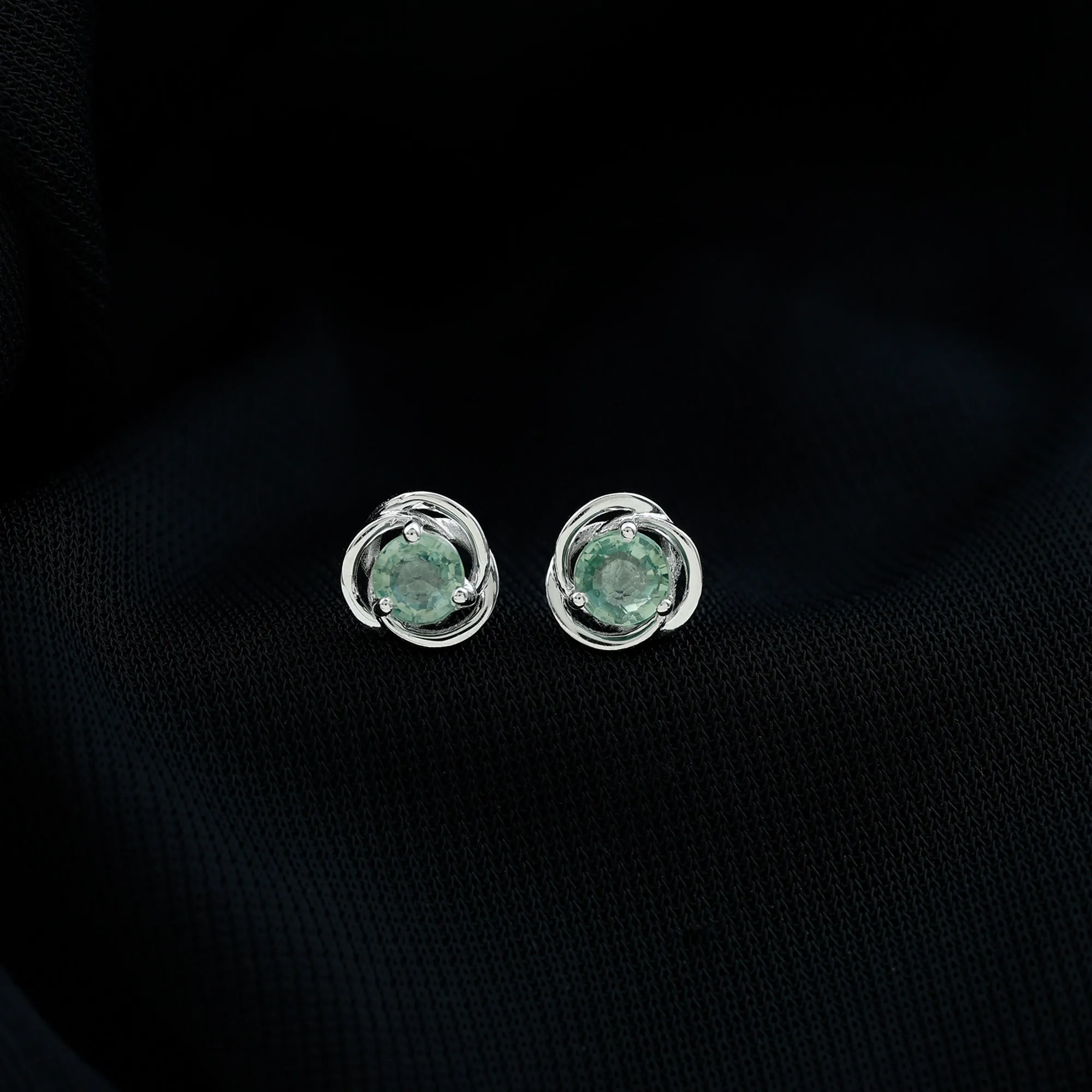 0.50 CT Round Cut Green Sapphire Swirl Solitaire Stud Earrings