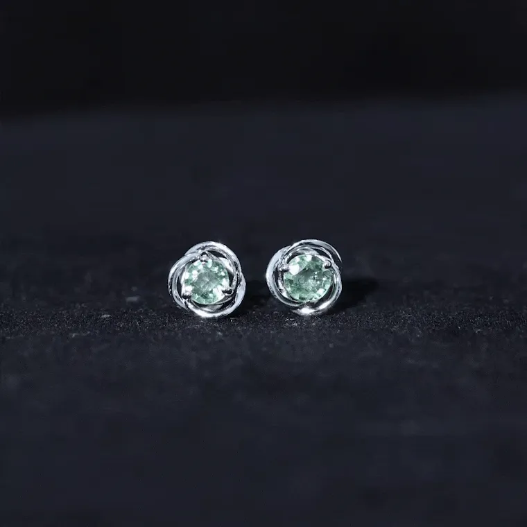 0.50 CT Round Cut Green Sapphire Swirl Solitaire Stud Earrings