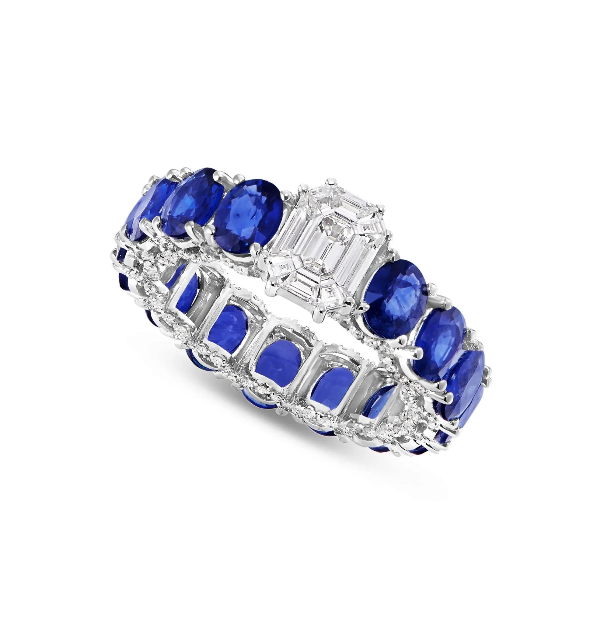 10K White Gold 1.25ct Blue Sapphire Oval Eternity Ring