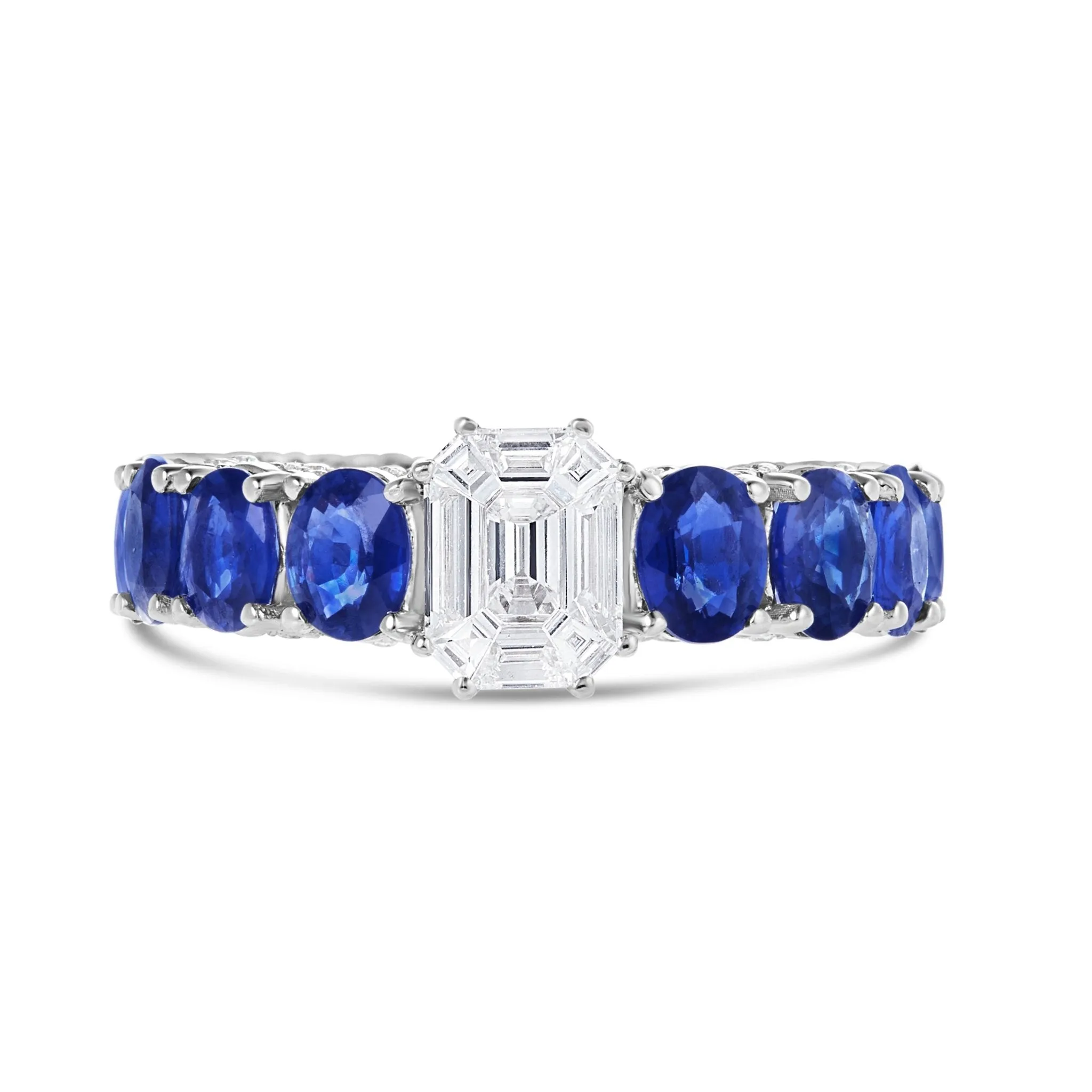 10K White Gold 1.25ct Blue Sapphire Oval Eternity Ring