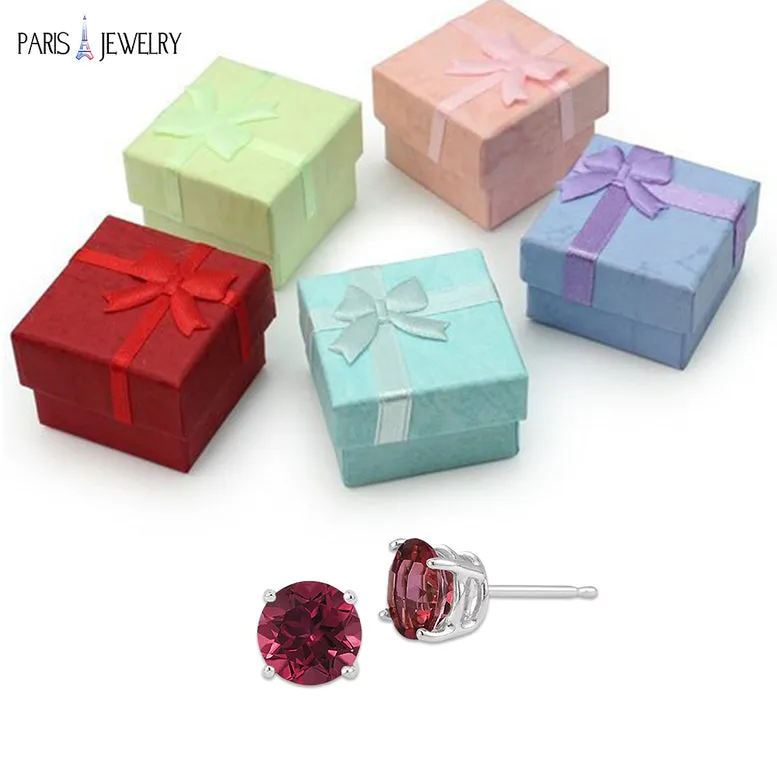 10k White Gold Plated 3 Ct Round Created Ruby Stud Earrings