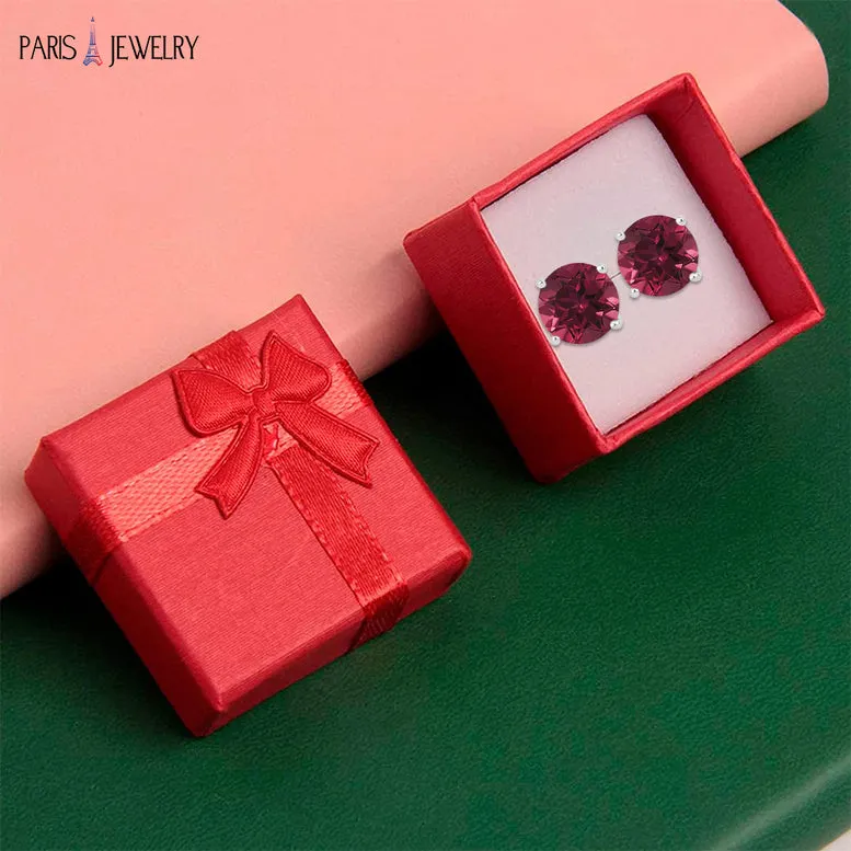 10k White Gold Plated 3 Ct Round Created Ruby Stud Earrings