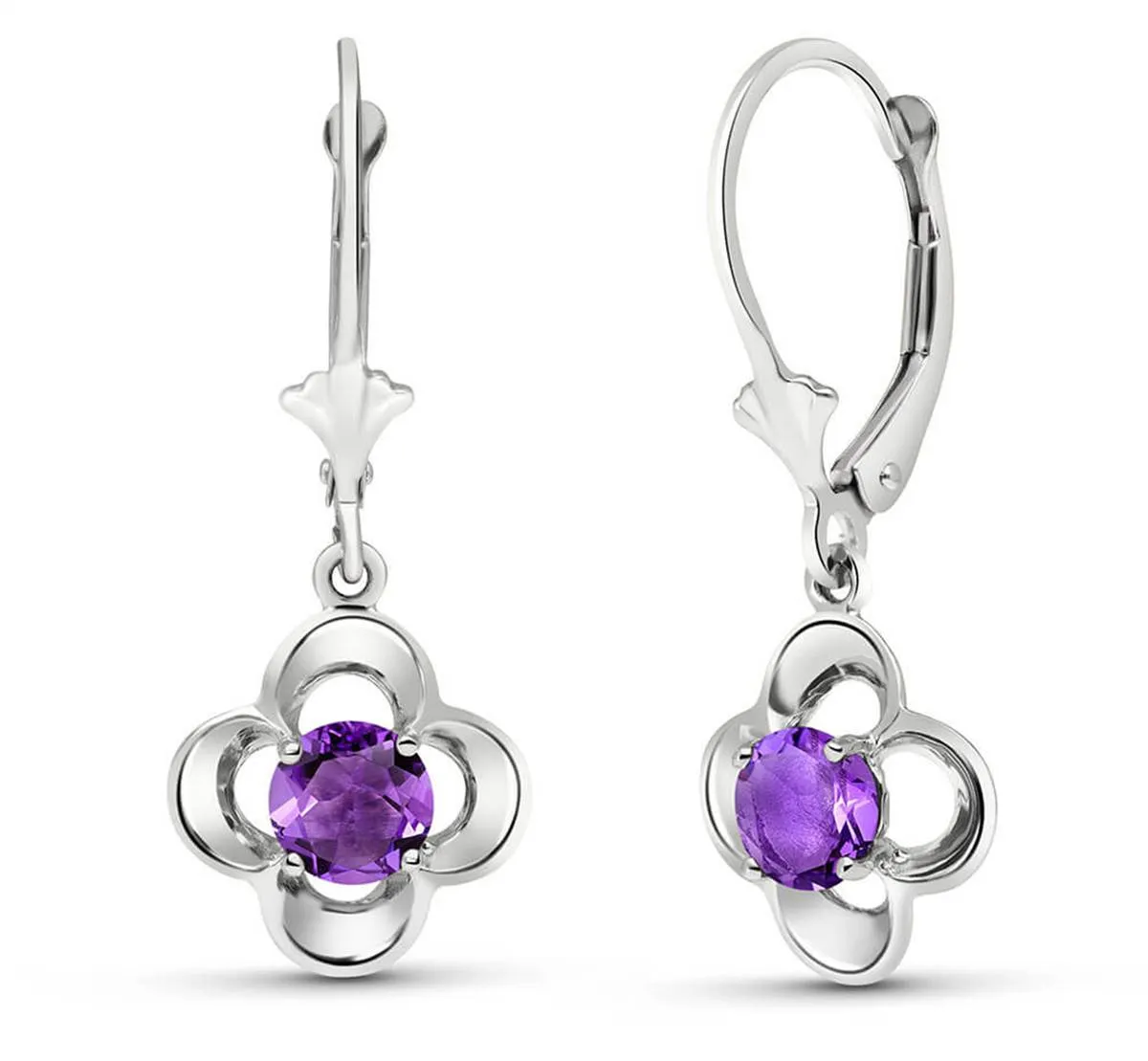 1.1 Carat 14K Solid White Gold Diligent Heart Amethyst Earrings