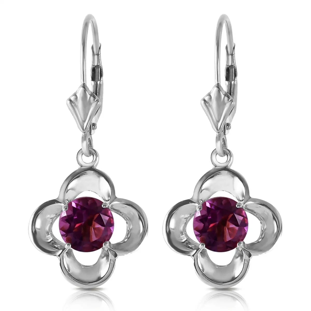 1.1 Carat 14K Solid White Gold Diligent Heart Amethyst Earrings