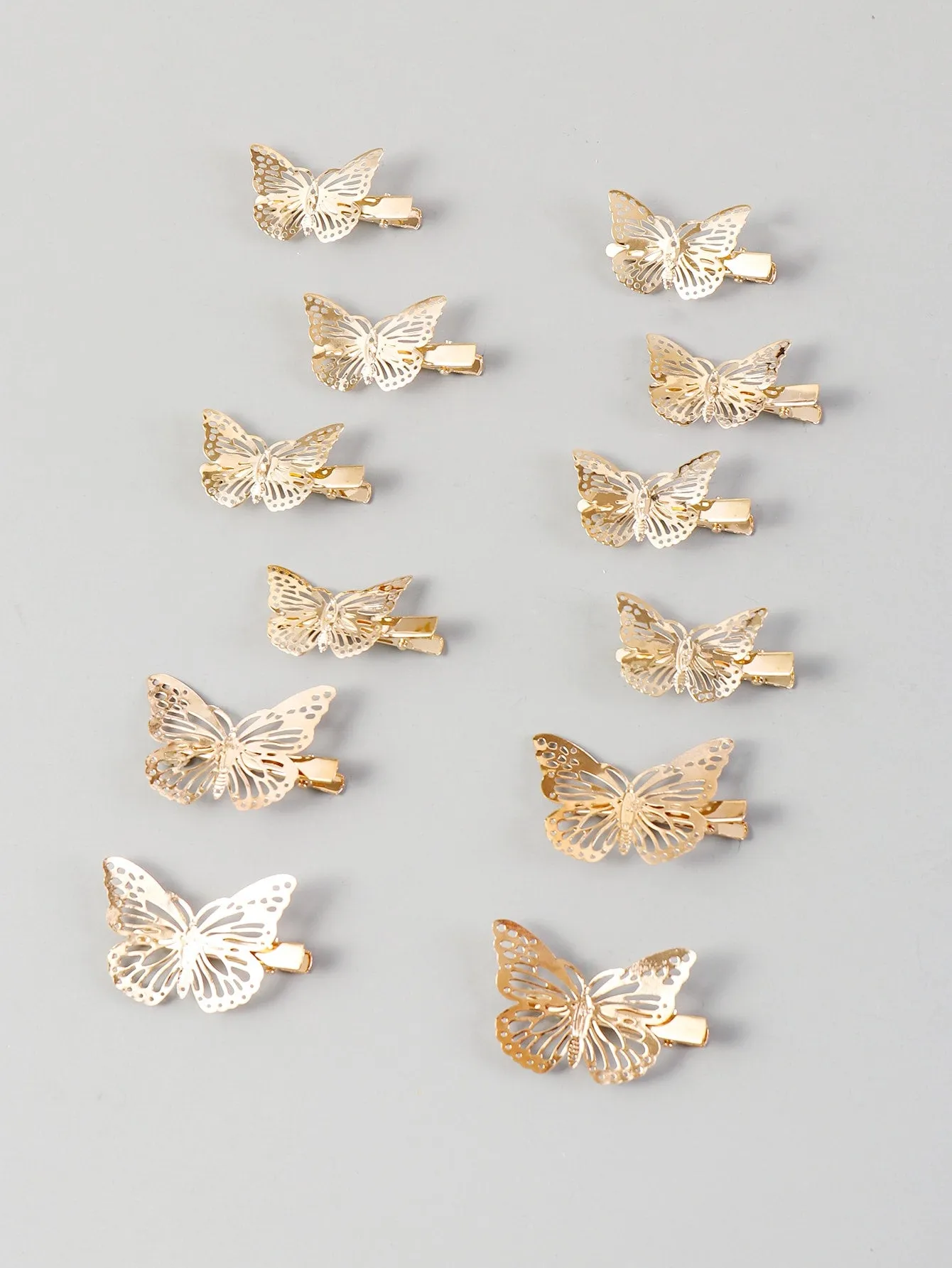 12pcs Gold-tone Hollow Butterfly Decor Hair Clip for Women Barrette Styling Hair