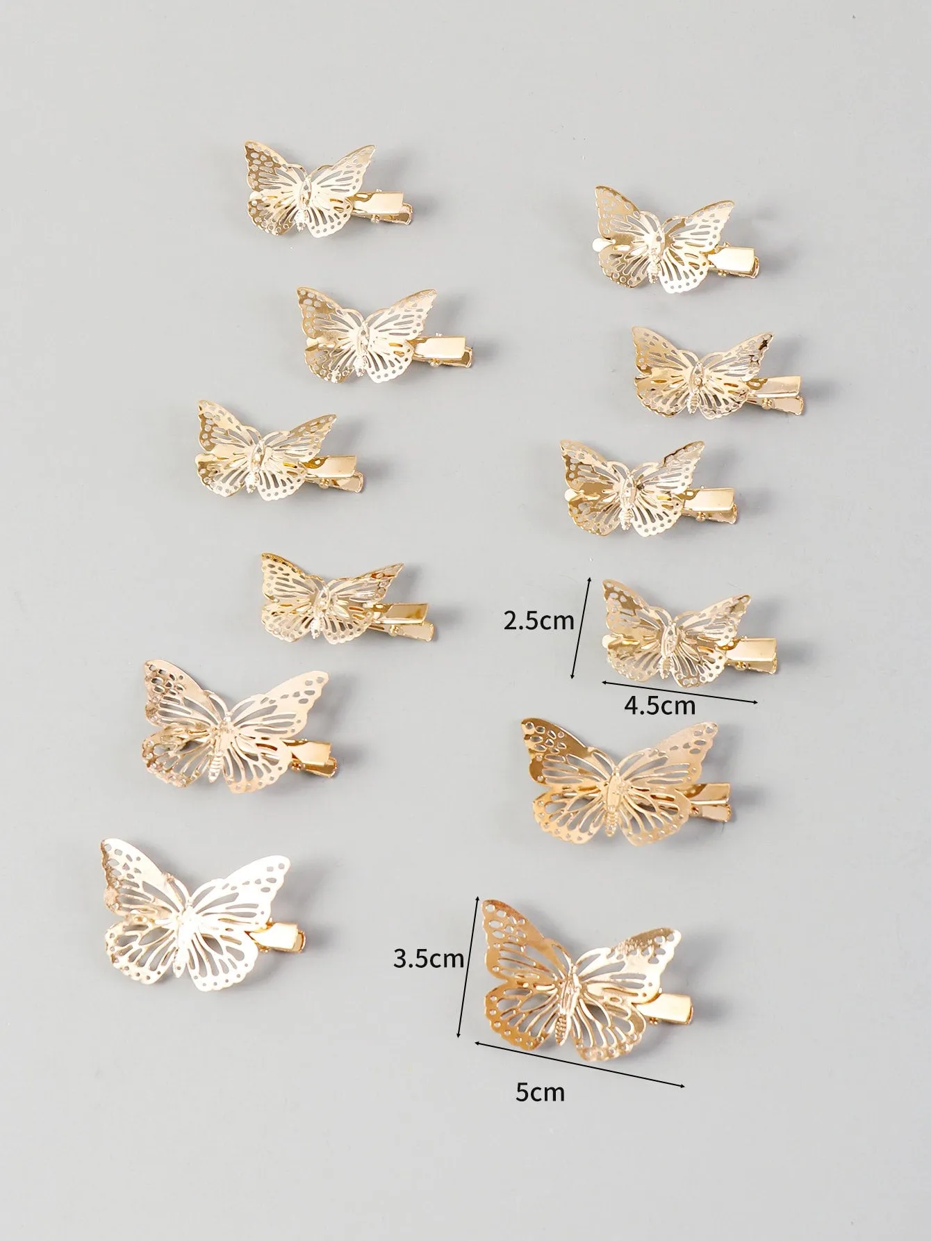 12pcs Gold-tone Hollow Butterfly Decor Hair Clip for Women Barrette Styling Hair