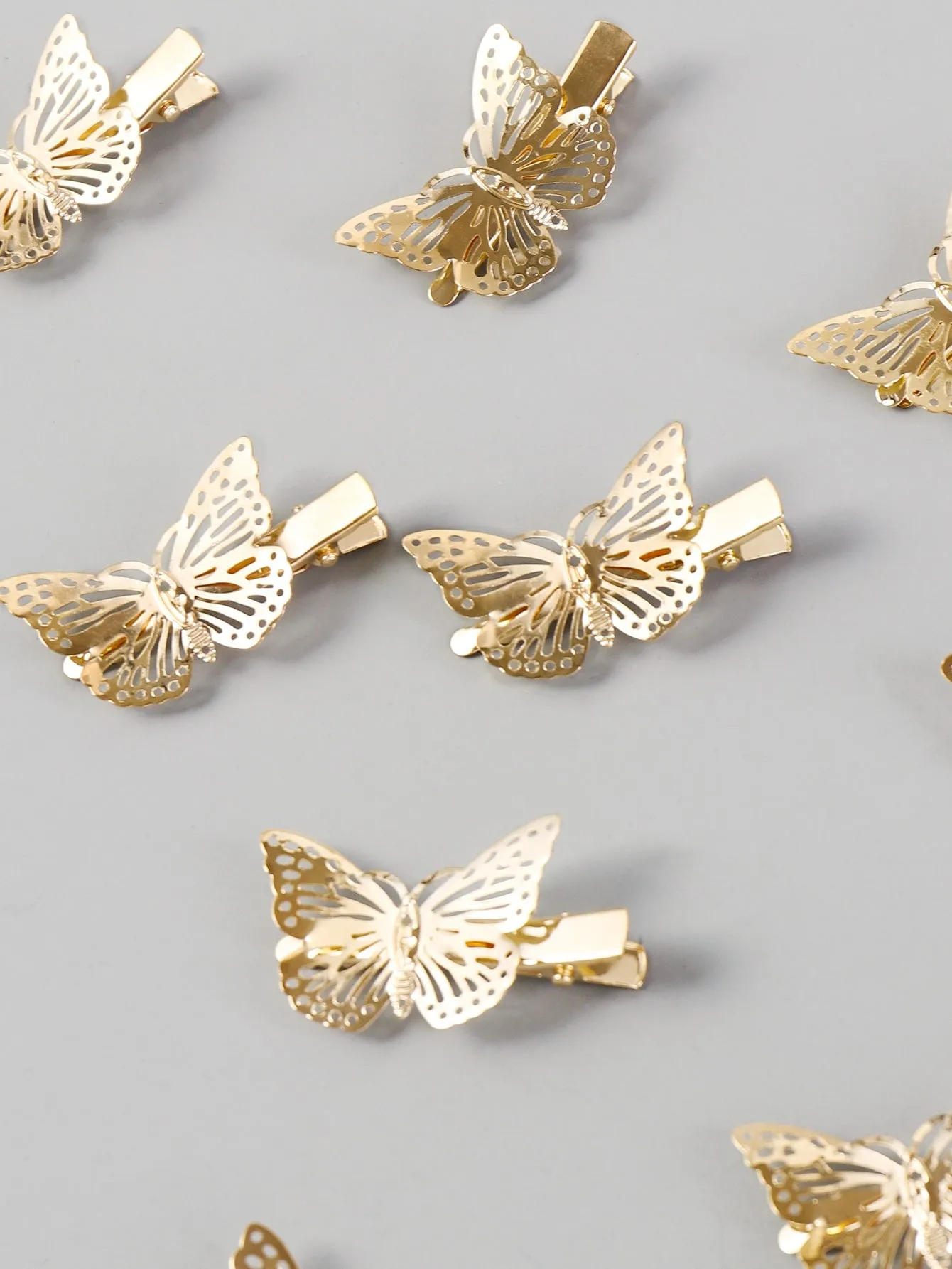 12pcs Gold-tone Hollow Butterfly Decor Hair Clip for Women Barrette Styling Hair