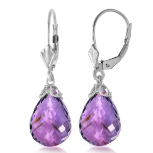 14 Carat 14K Solid White Gold Leverback Earrings Briolette Amethyst