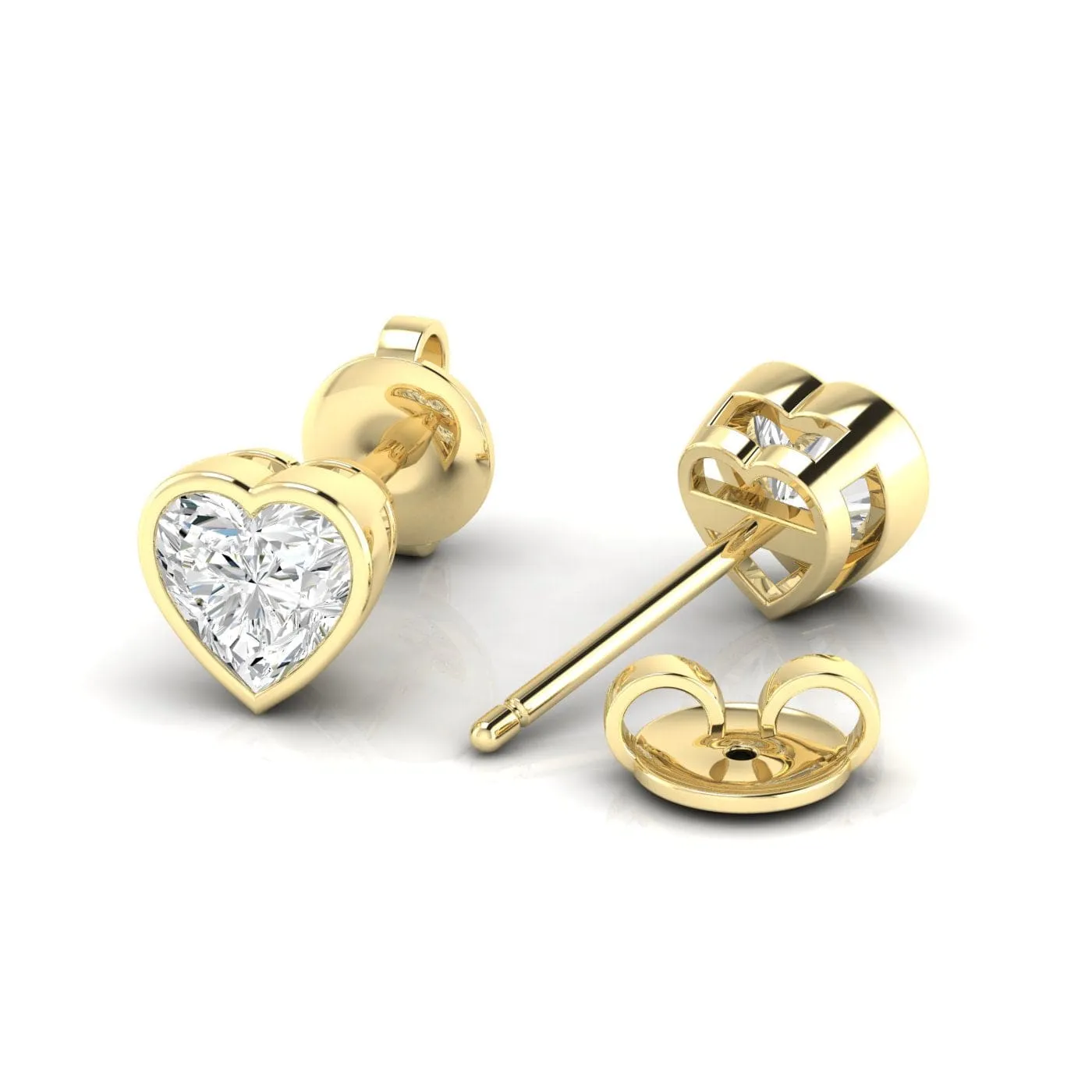 14K & 18K Gold Heart Bezel Set Diamond Stud Earrings, Lab Grown