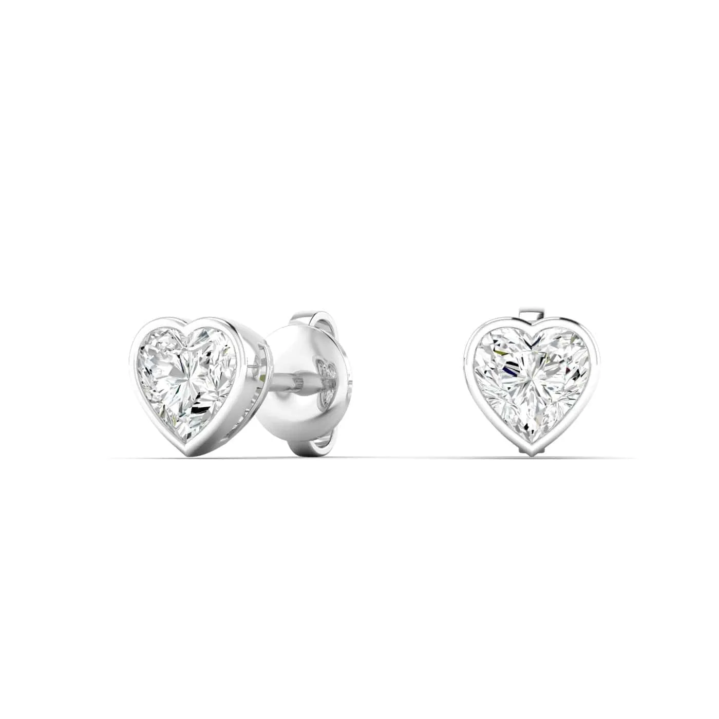 14K & 18K Gold Heart Bezel Set Diamond Stud Earrings, Lab Grown