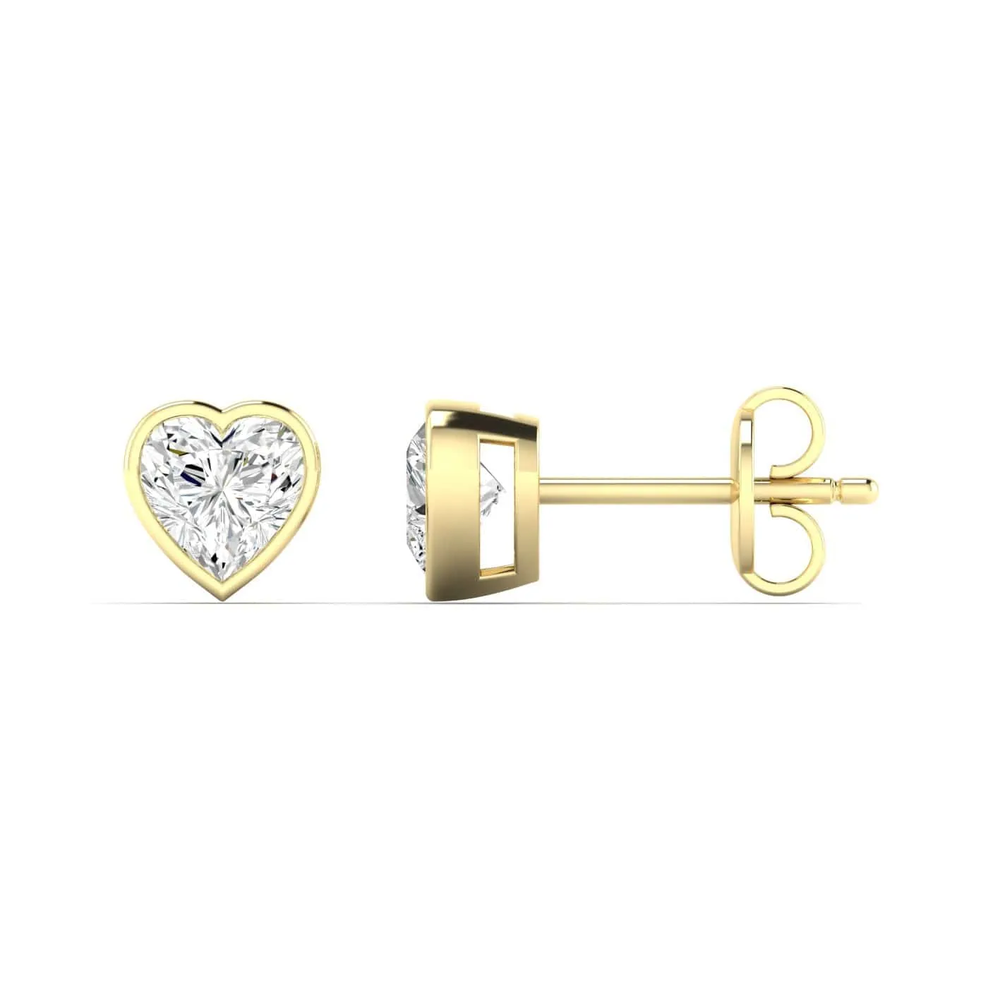 14K & 18K Gold Heart Bezel Set Diamond Stud Earrings, Lab Grown