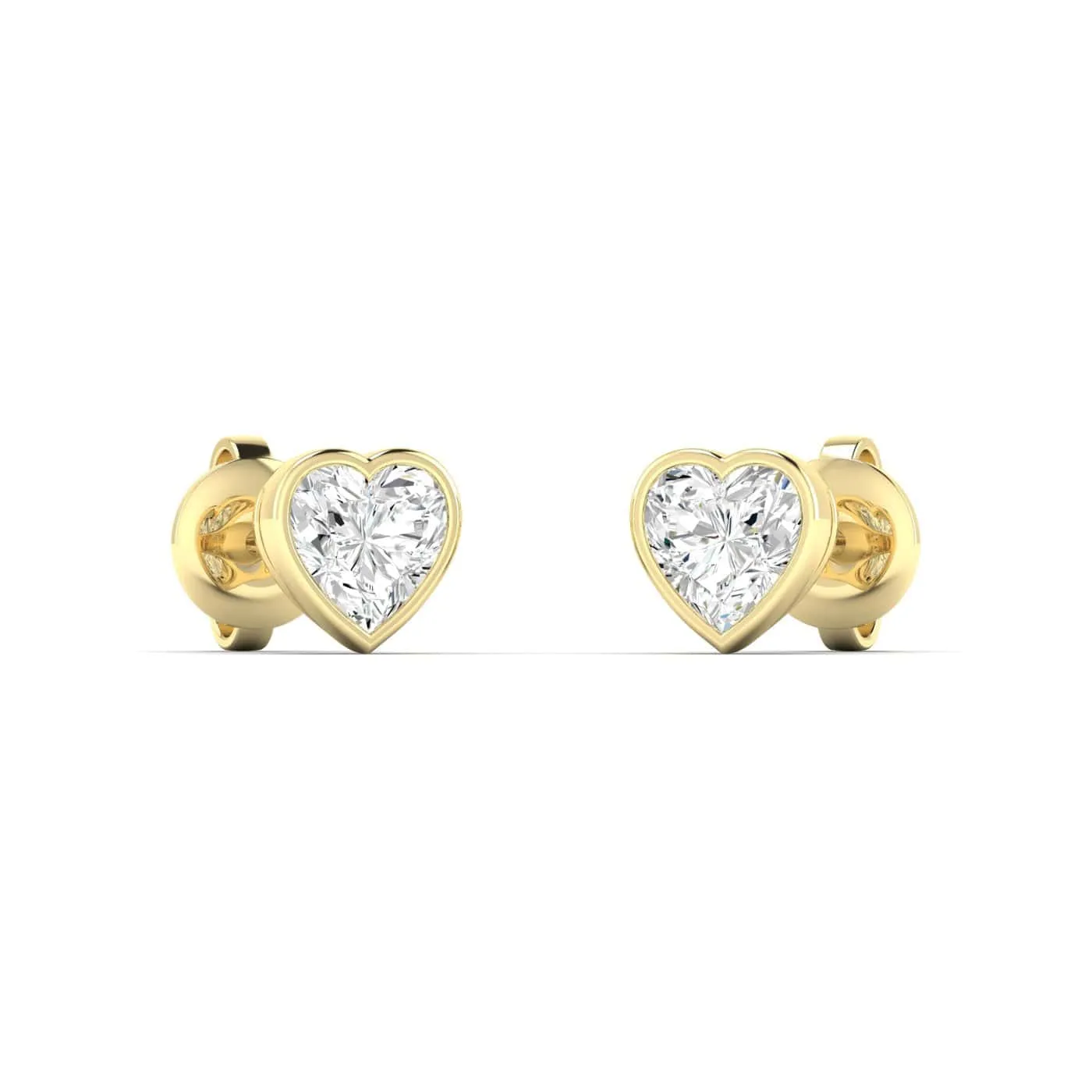 14K & 18K Gold Heart Bezel Set Diamond Stud Earrings, Lab Grown