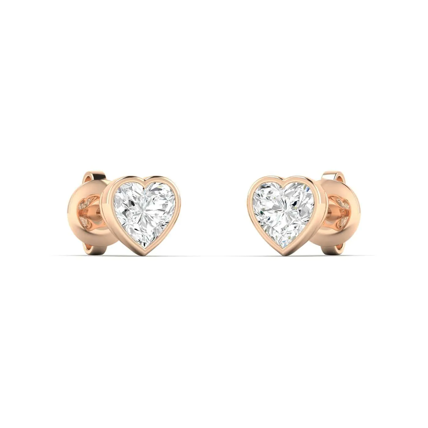 14K & 18K Gold Heart Bezel Set Diamond Stud Earrings, Lab Grown