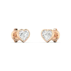 14K & 18K Gold Heart Bezel Set Diamond Stud Earrings, Lab Grown