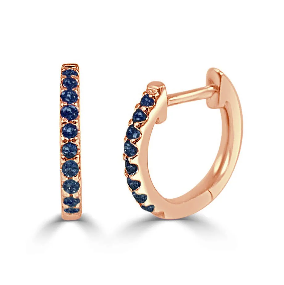 14K Gold & Blue Sapphire Huggie Earrings - 0.16ct