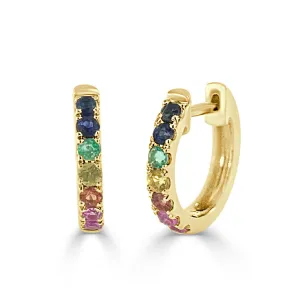 14k Gold & Rainbow Sapphire Huggie Earrings