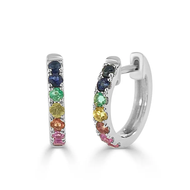 14k Gold & Rainbow Sapphire Huggie Earrings