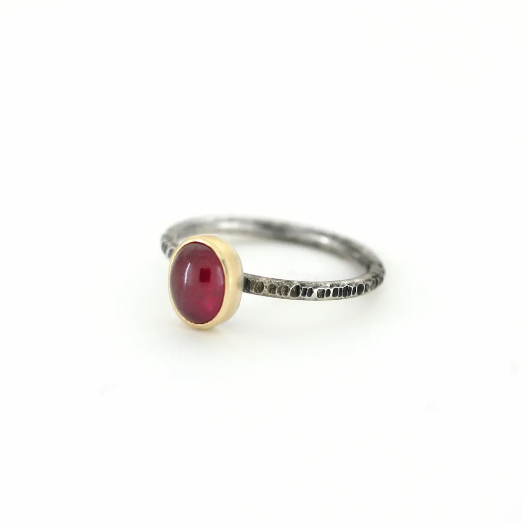 14k Gold and Ruby Stacking Ring with Darkened Silver