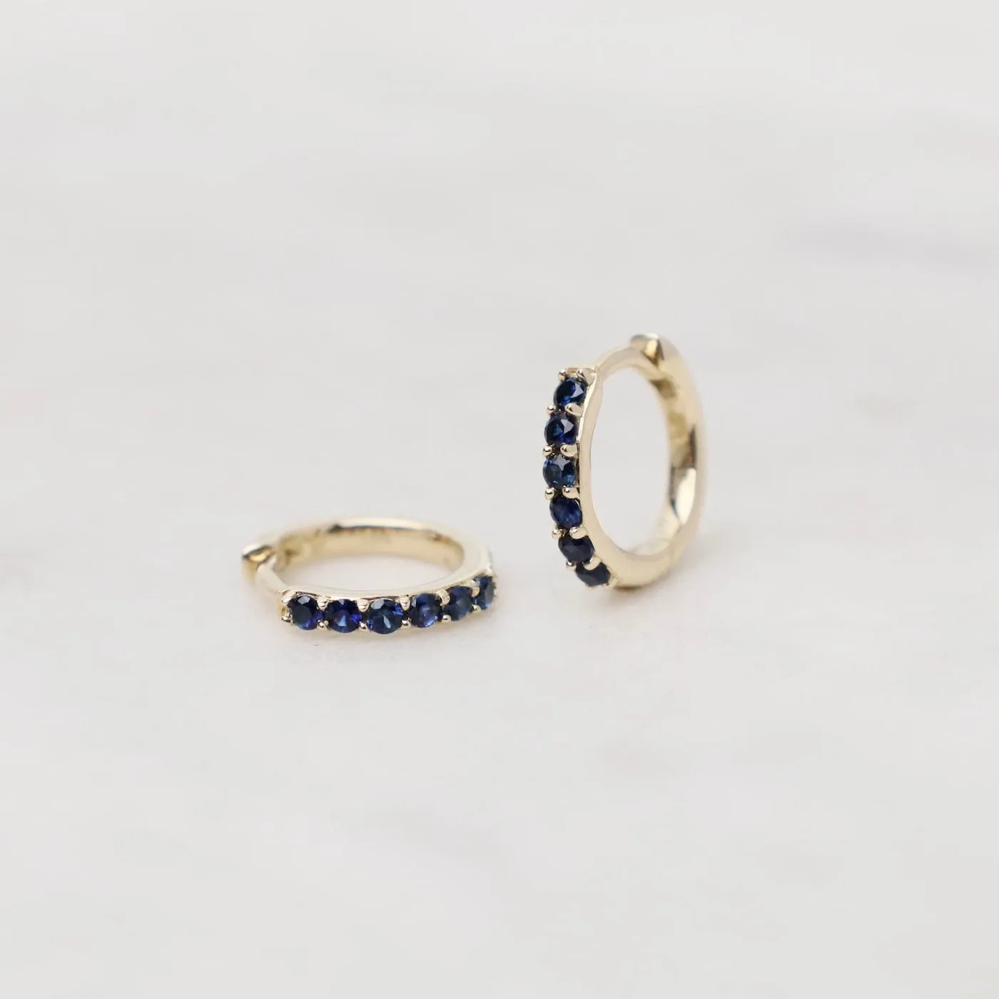 14k Gold Blue Sapphire Huggies