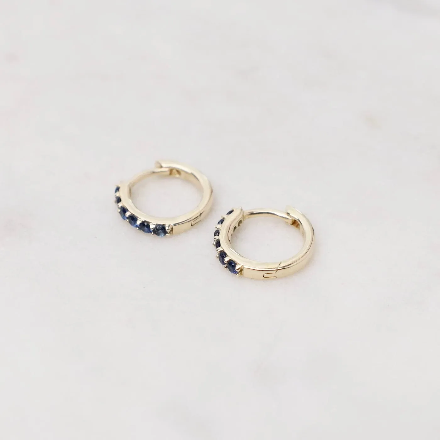 14k Gold Blue Sapphire Huggies