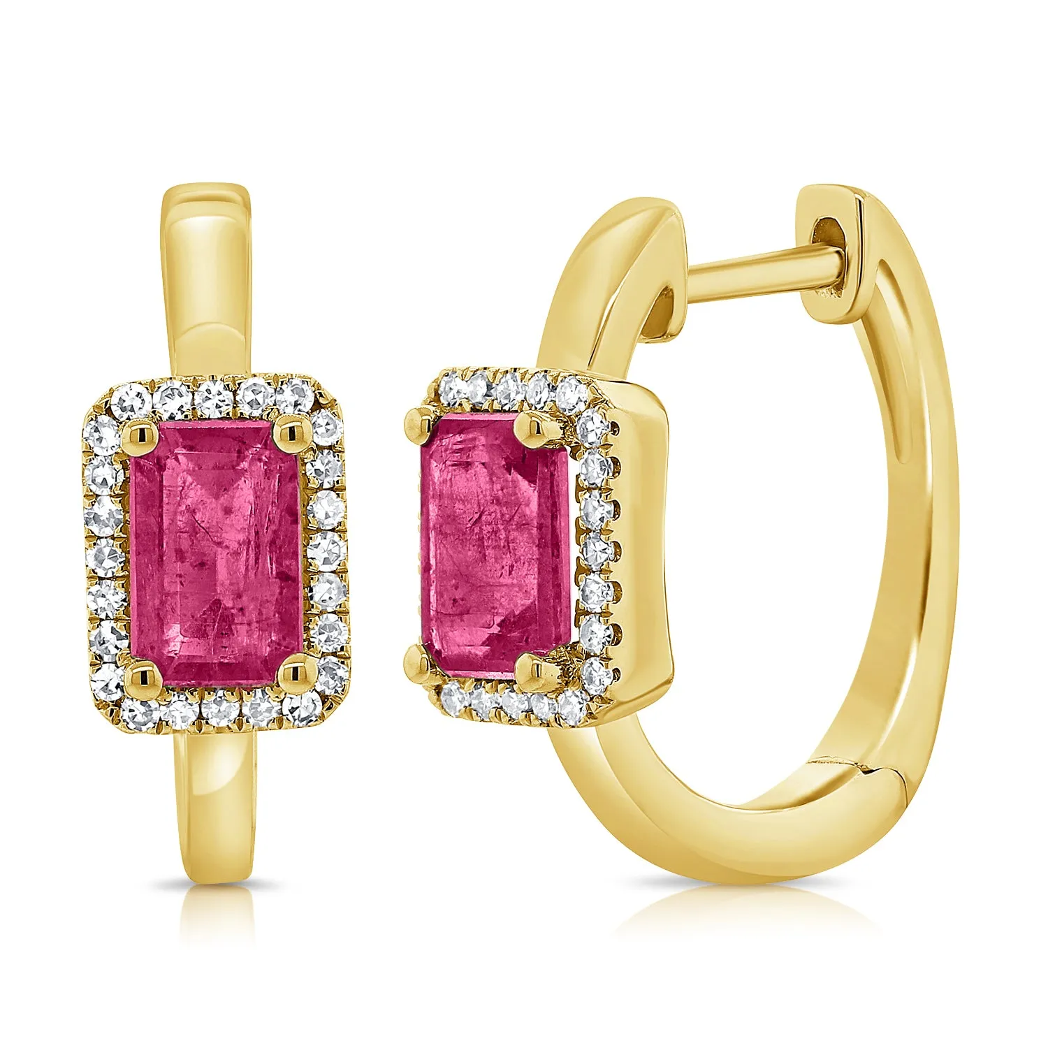 14K Gold Pink Sapphire & Diamond Huggie Earrings