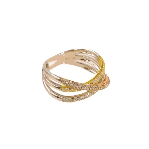 14K Multi-Tone Diamond Ring w/VS Diamonds & Crossover Pattern