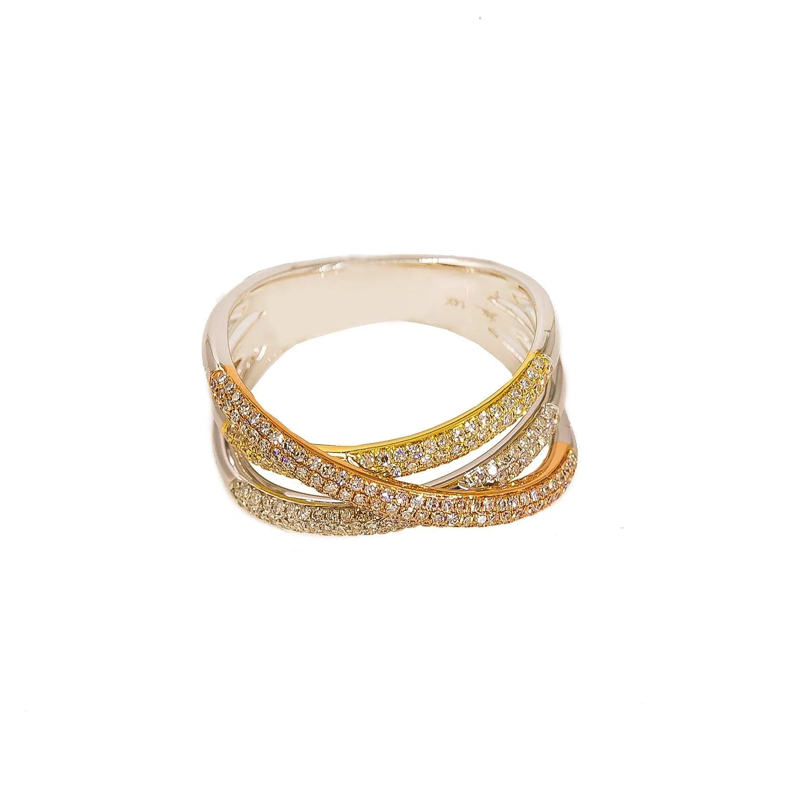 14K Multi-Tone Diamond Ring w/VS Diamonds & Crossover Pattern