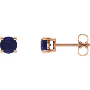 14K Rose 5 mm Natural Blue Sapphire Stud Earrings with Friction Post