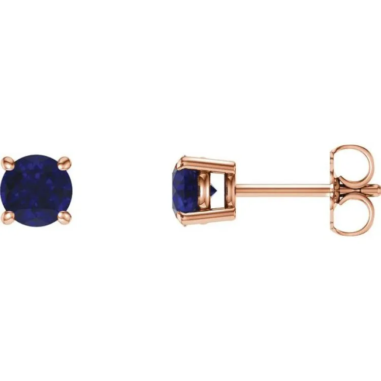 14K Rose 5 mm Natural Blue Sapphire Stud Earrings with Friction Post