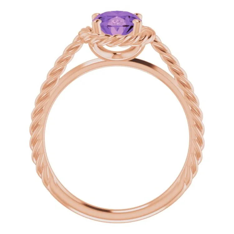 14K Rose Natural Amethyst Rope Ring