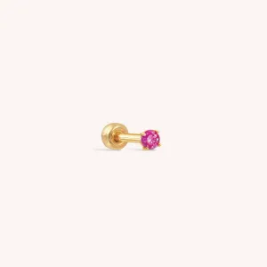 14K Solid Gold Ruby CZ Barbell