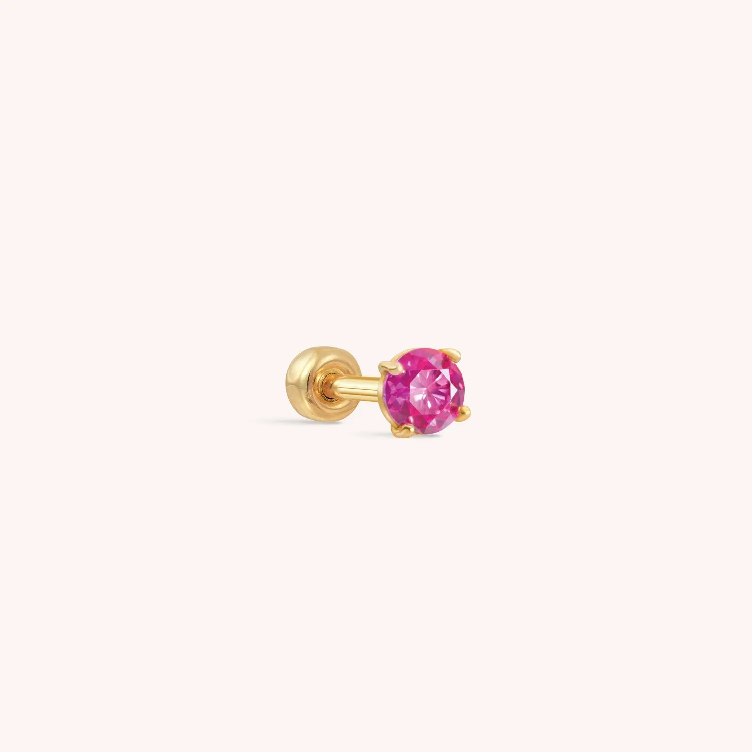 14K Solid Gold Ruby CZ Barbell