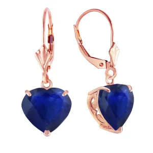 14K Solid Rose Gold Leverback Earrings Natural 10mm Heart Sapphires