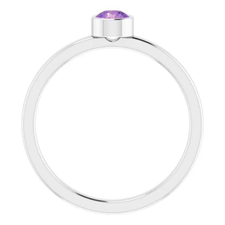 14K White 4 mm Natural Amethyst Ring