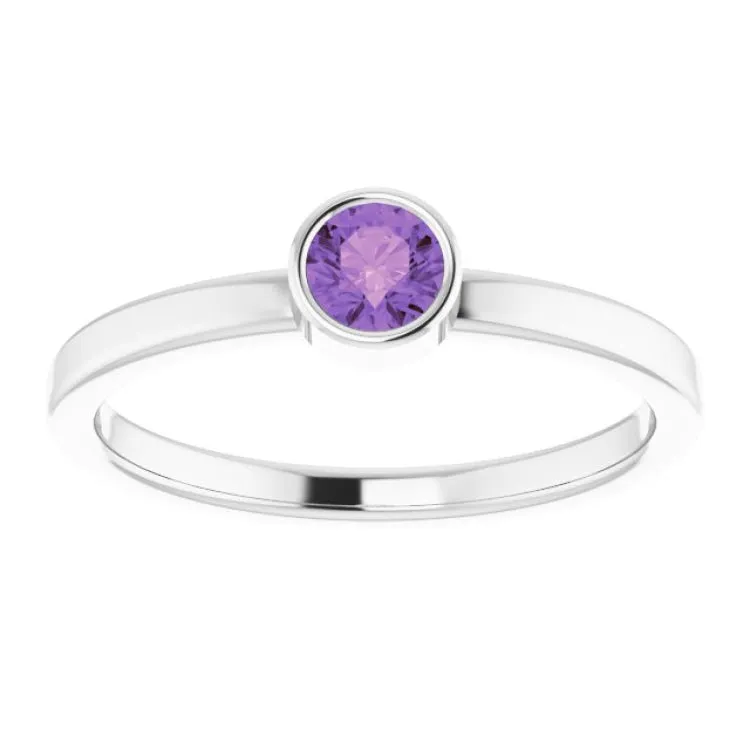 14K White 4 mm Natural Amethyst Ring