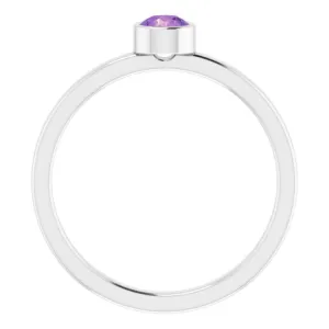 14K White 4 mm Natural Amethyst Ring