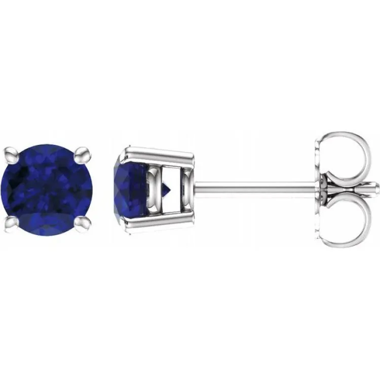 14K White 5 mm Natural Blue Sapphire Stud Earrings with Friction Post