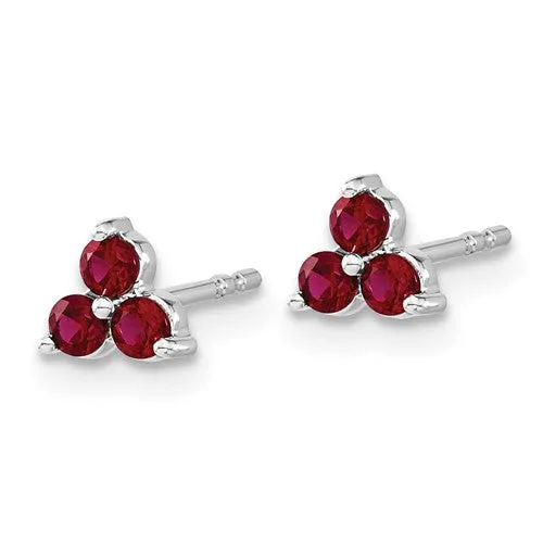 14k White Gold 3-stone Ruby Triangle Earrings