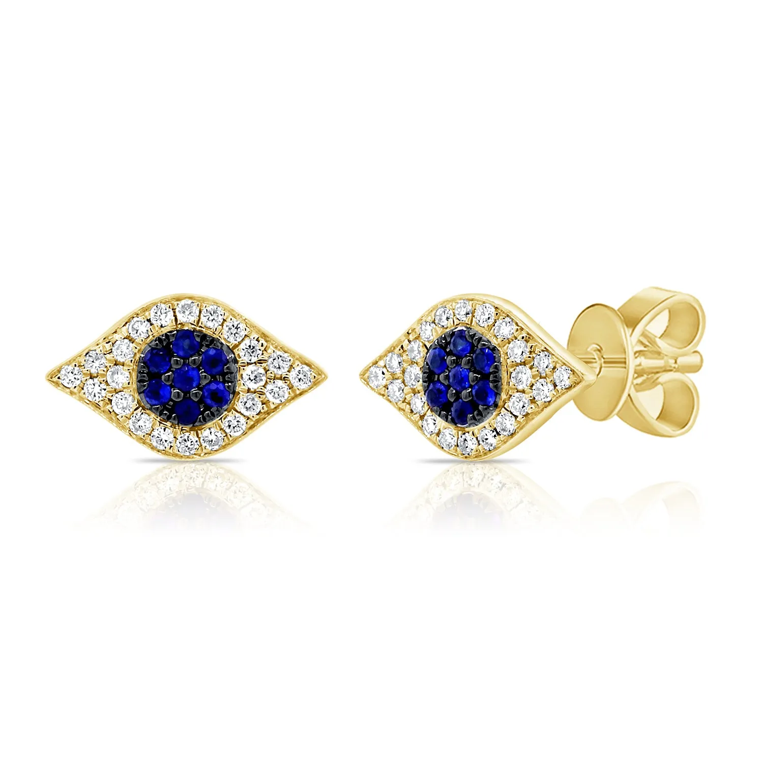 14K White Gold Diamond   Blue Sapphire Evil Eye Earrings