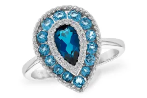 14K White Gold London Blue Topaz And Diamond Halo Ring