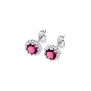 14k White Gold Plated 3 Ct Created Halo Round Ruby Stud Earrings