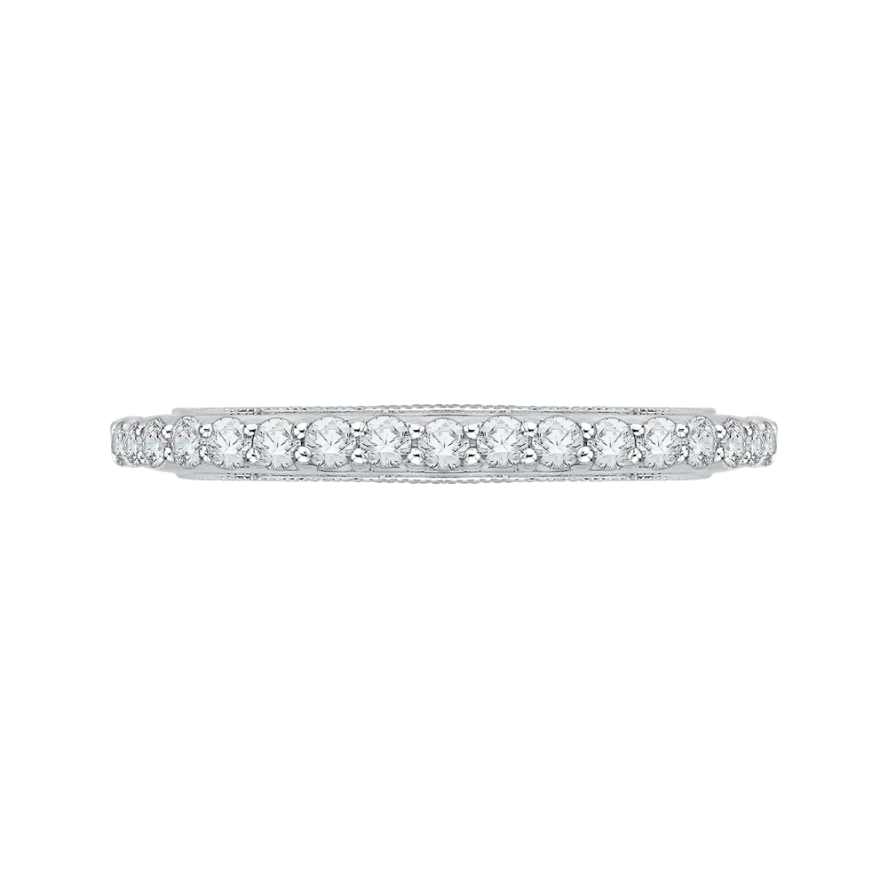 14K White Gold Round Diamond Wedding Band with Euro Shank