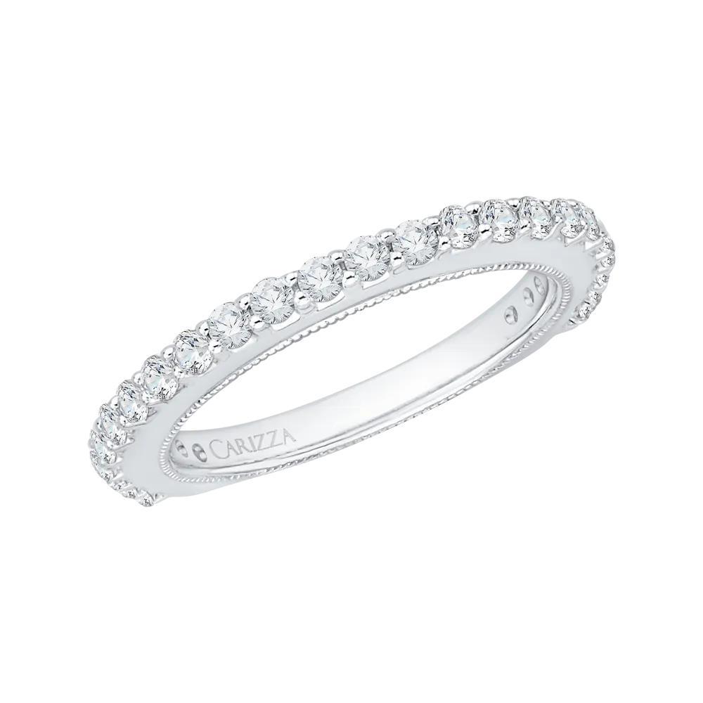 14K White Gold Round Diamond Wedding Band with Euro Shank