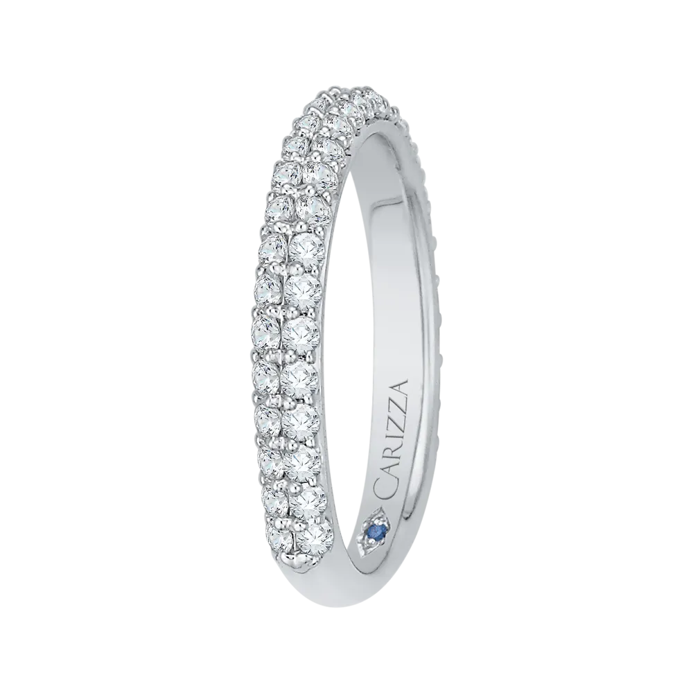 14K White Gold Round Diamond Wedding Band with Euro Shank