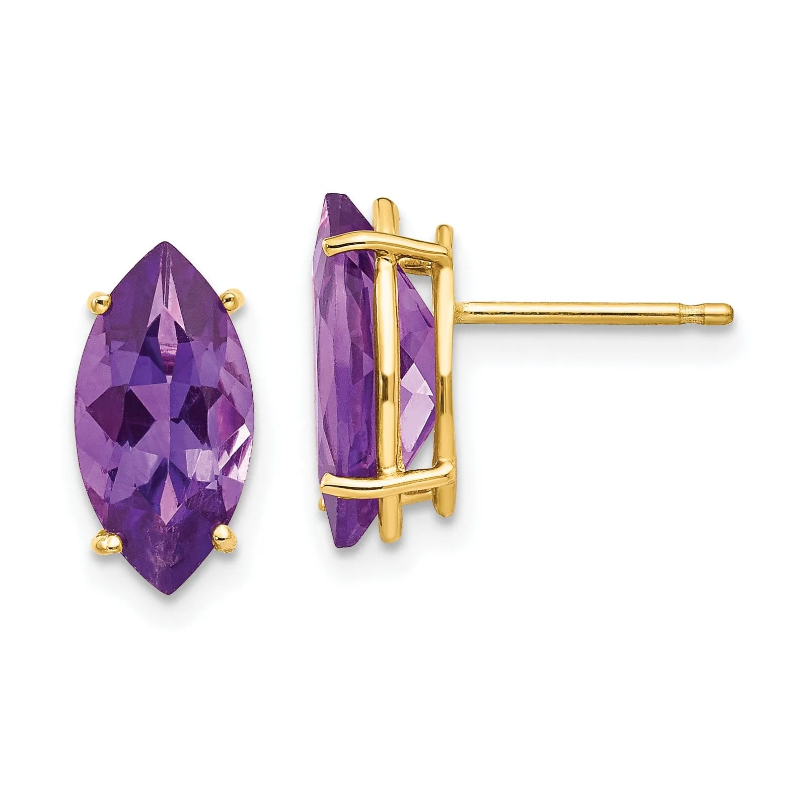 14k Yellow Gold Marquise Amethyst Earring