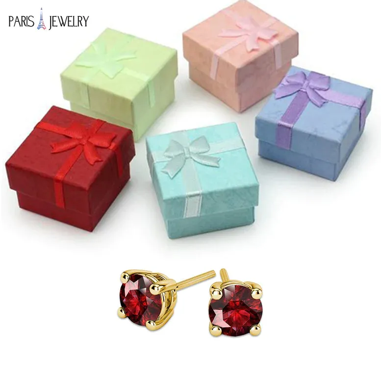 14k Yellow Gold Plated 1/2 Ct Round Created Ruby Sapphire Stud Earrings