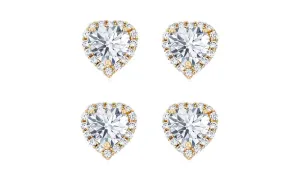 14k Yellow Gold Plated 2Ct Heart White Sapphire Set of Two Halo Stud Earrings