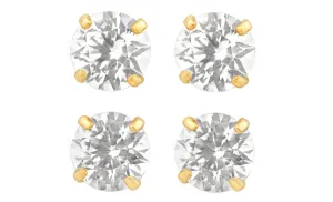 14k Yellow Gold Plated 6mm 3Ct Round White Sapphire Set Of Two Stud Earrings