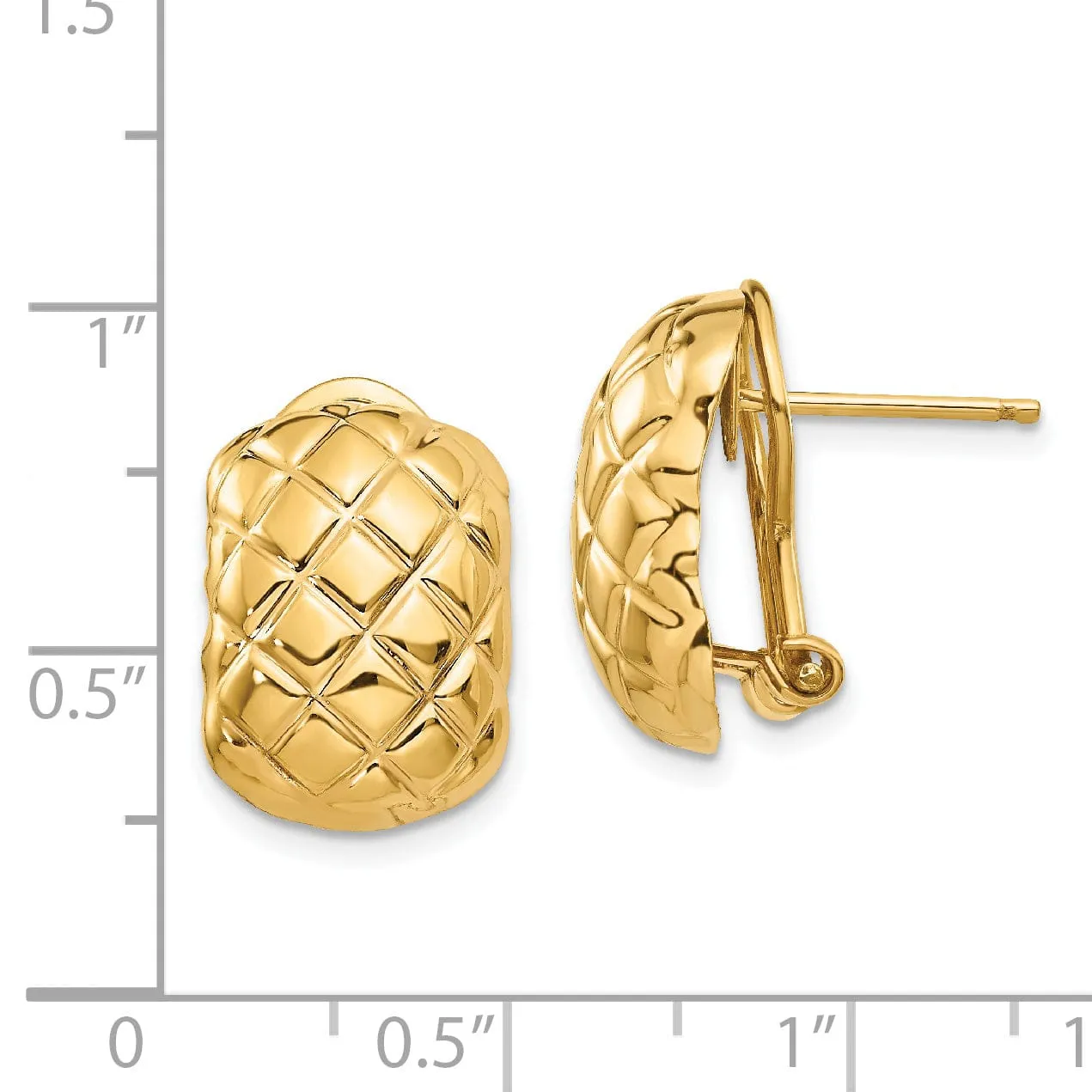 14k Yellow Gold Polished Quilted Omega Back Post Earrings